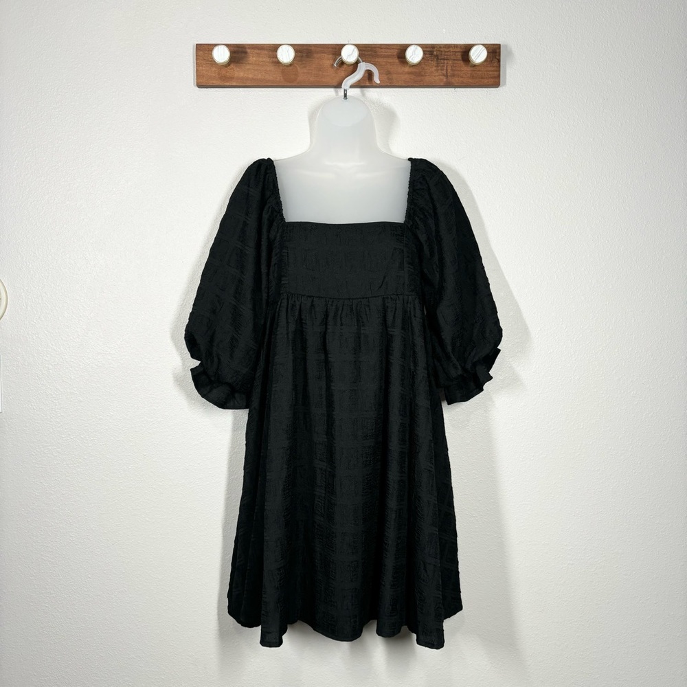 Black Puff-Sleeve Square-Neck Dress